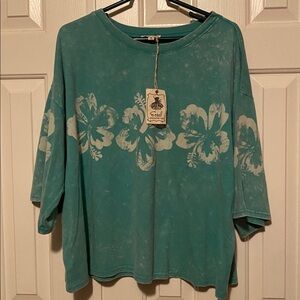 Easel Teal/Turquoise Floral Print Blouse